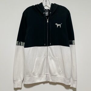 Pink Victoria's Secret Bling ZEBRA SEQUIN OVERSIZED soft FLEECE zip front Hoodie